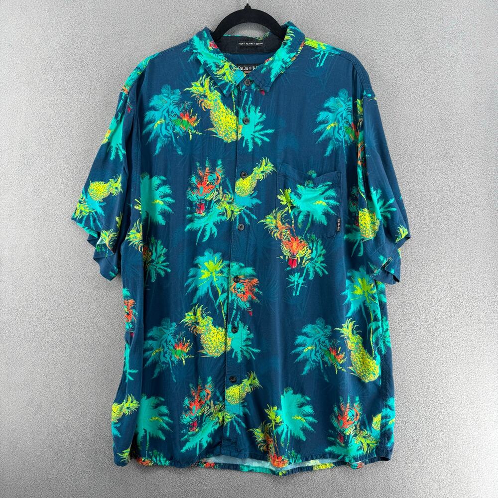 Baja Llama 121 Do One Nighthawk Button Up Hawaiian Shirt Mens XXL Blue‎ Tigers